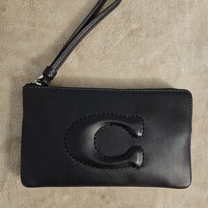 Coach Black Leather Wristlet with Embossed 'C'